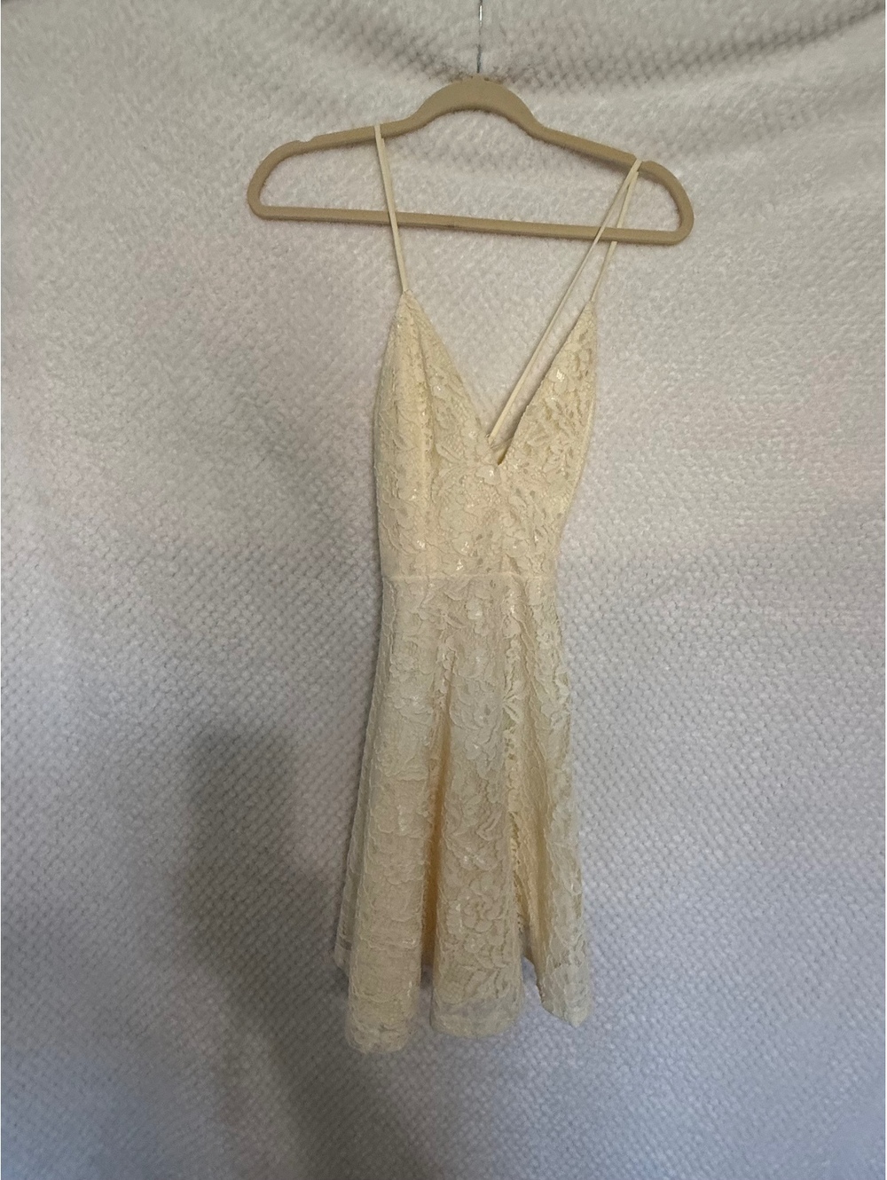 Fashion Nova Cream Lace Spaghetti Strap Dress